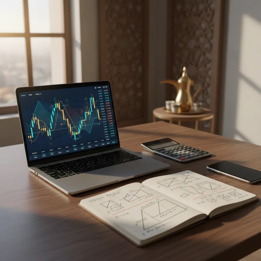 Pip value calculator on a clean forex trading desk showing tools used to estimate pip value and trade risk