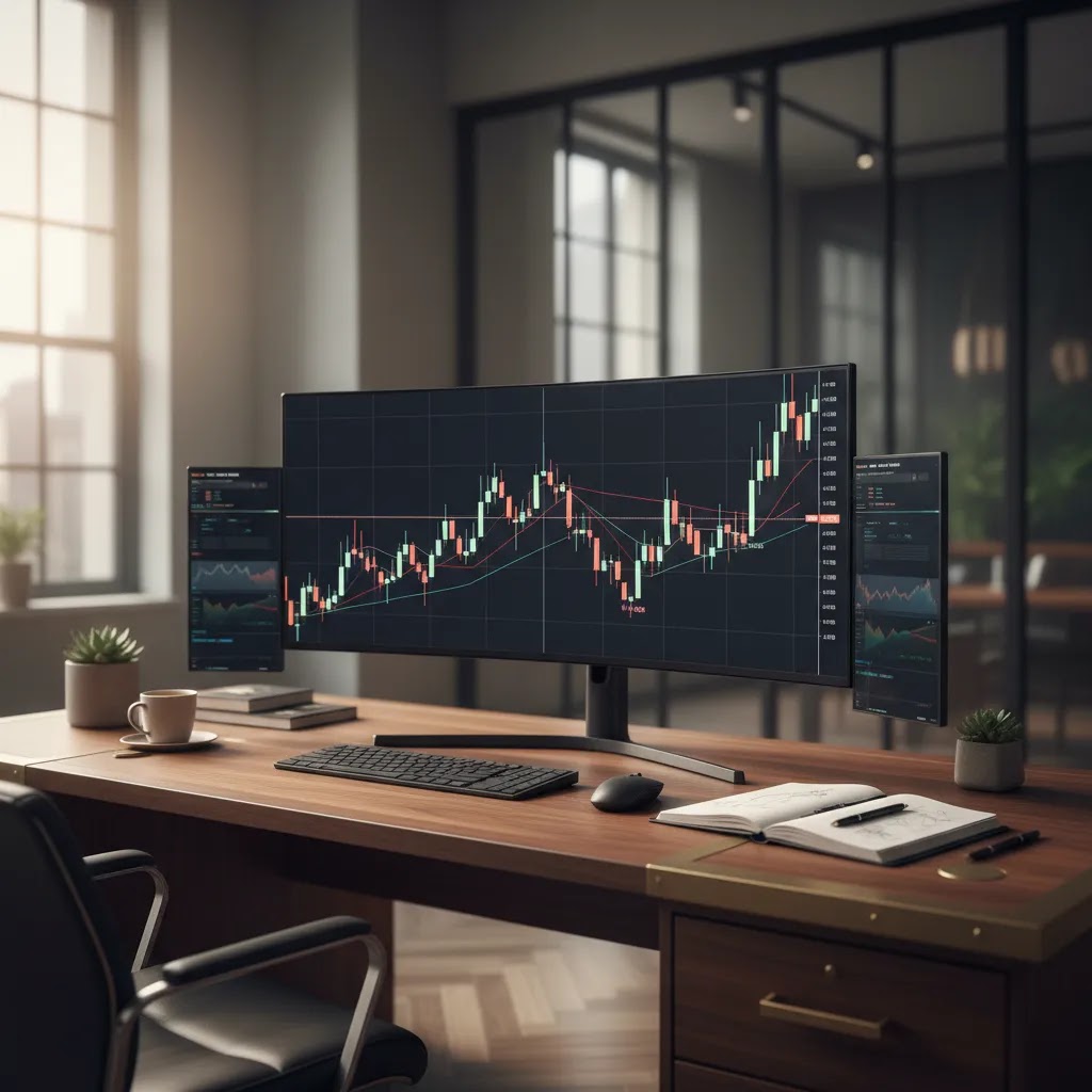Price action patterns and signals on a candlestick chart in a professional trading setup