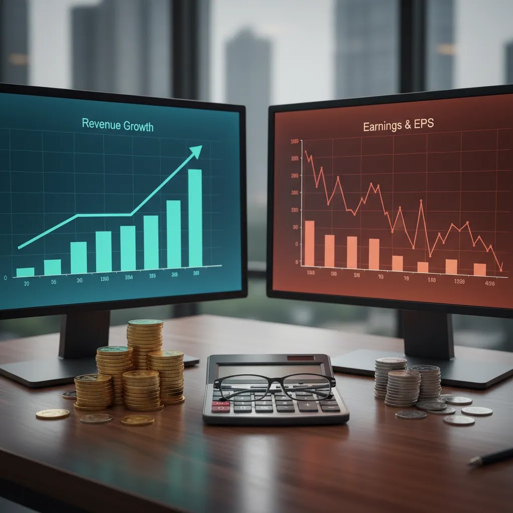 Revenue vs earnings and earnings per share explained with financial charts and investor analysis tools