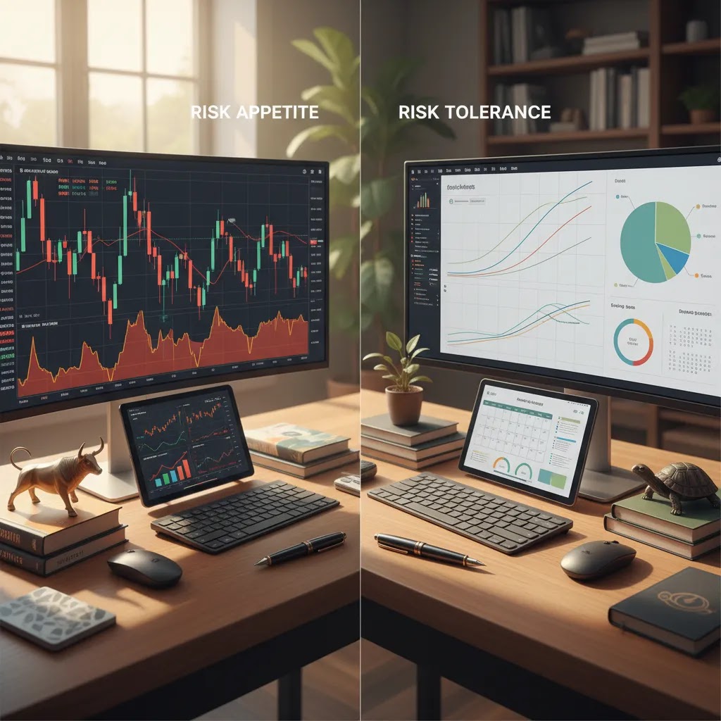 Risk appetite vs risk tolerance comparison with aggressive vs conservative investing styles