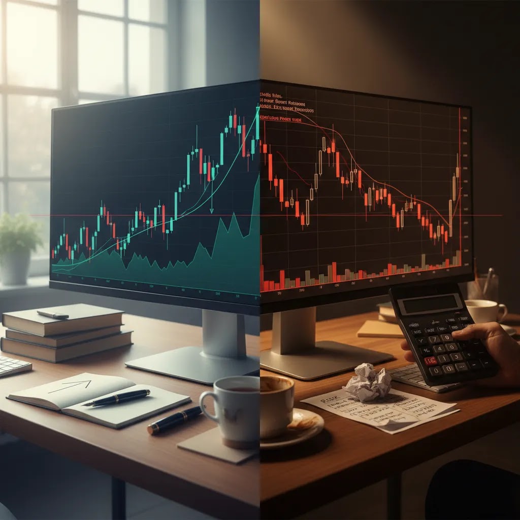 Risks of forex trading and forex trading pros and cons visualized through volatile market charts and risk tools