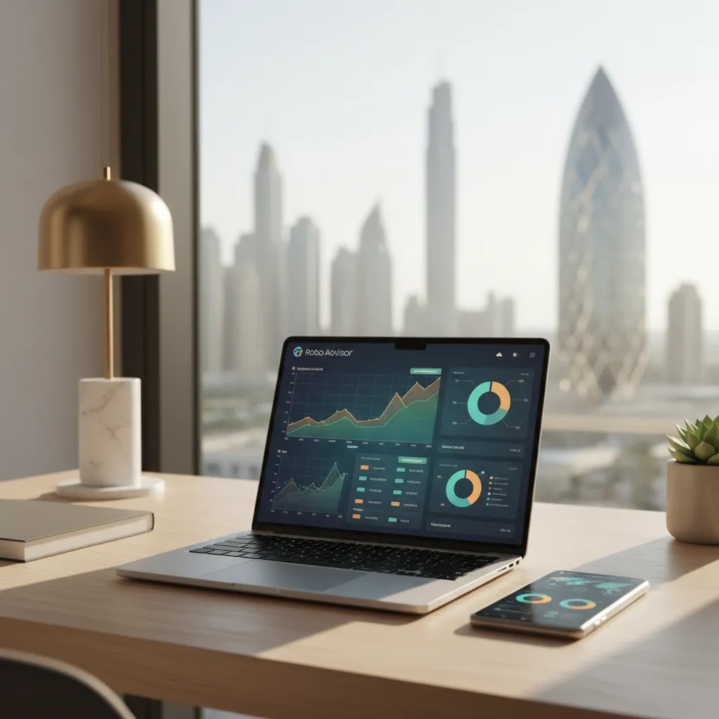 Robo advisor dashboard concept for UAE investors showing automated investing and digital wealth management