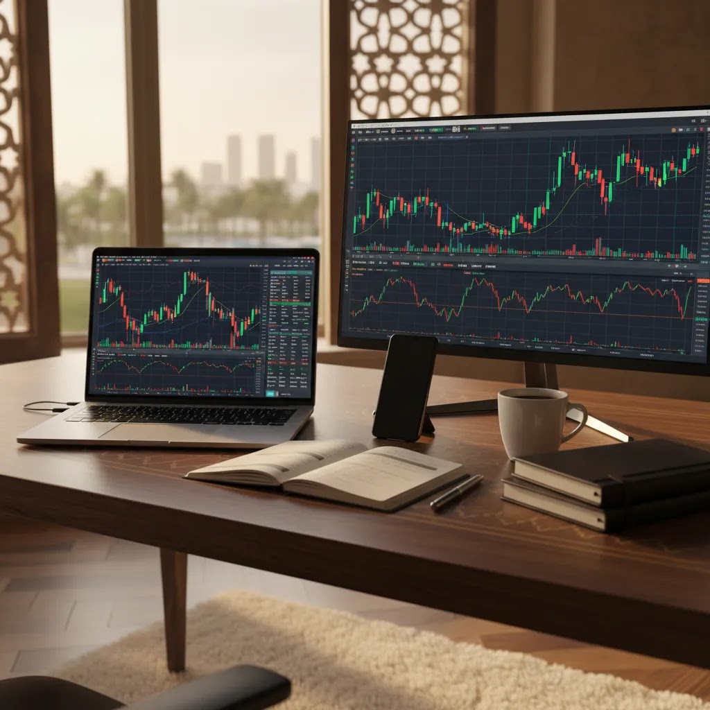 Scalping strategy trading setup with fast intraday charts and professional desk environment