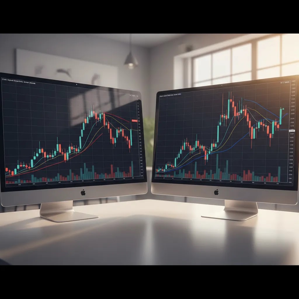 SMA vs EMA comparison on trading charts showing simple moving average and exponential moving average behavior