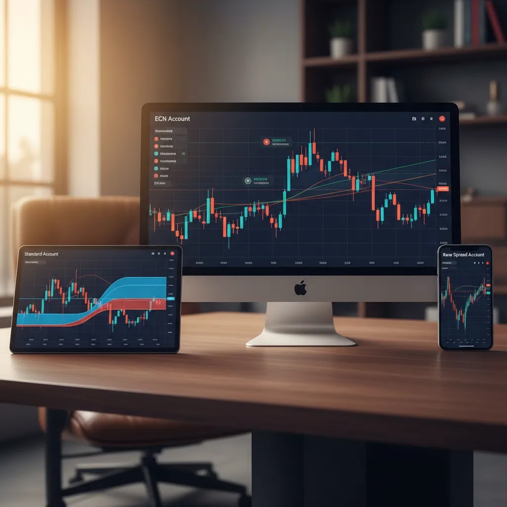 Standard account ECN account and raw spread account comparison for trading account types