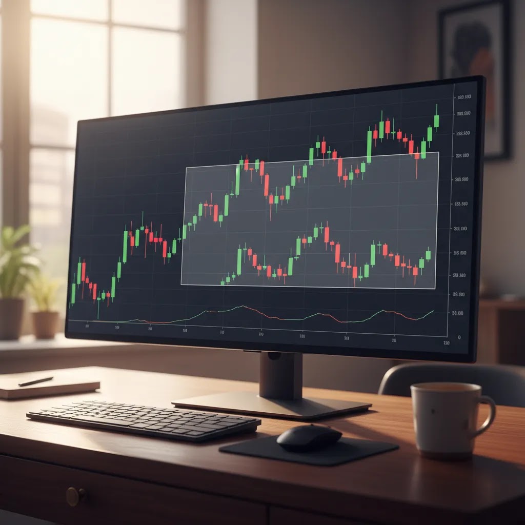 Stochastic indicator concept showing price closing within a recent trading range to explain momentum analysis