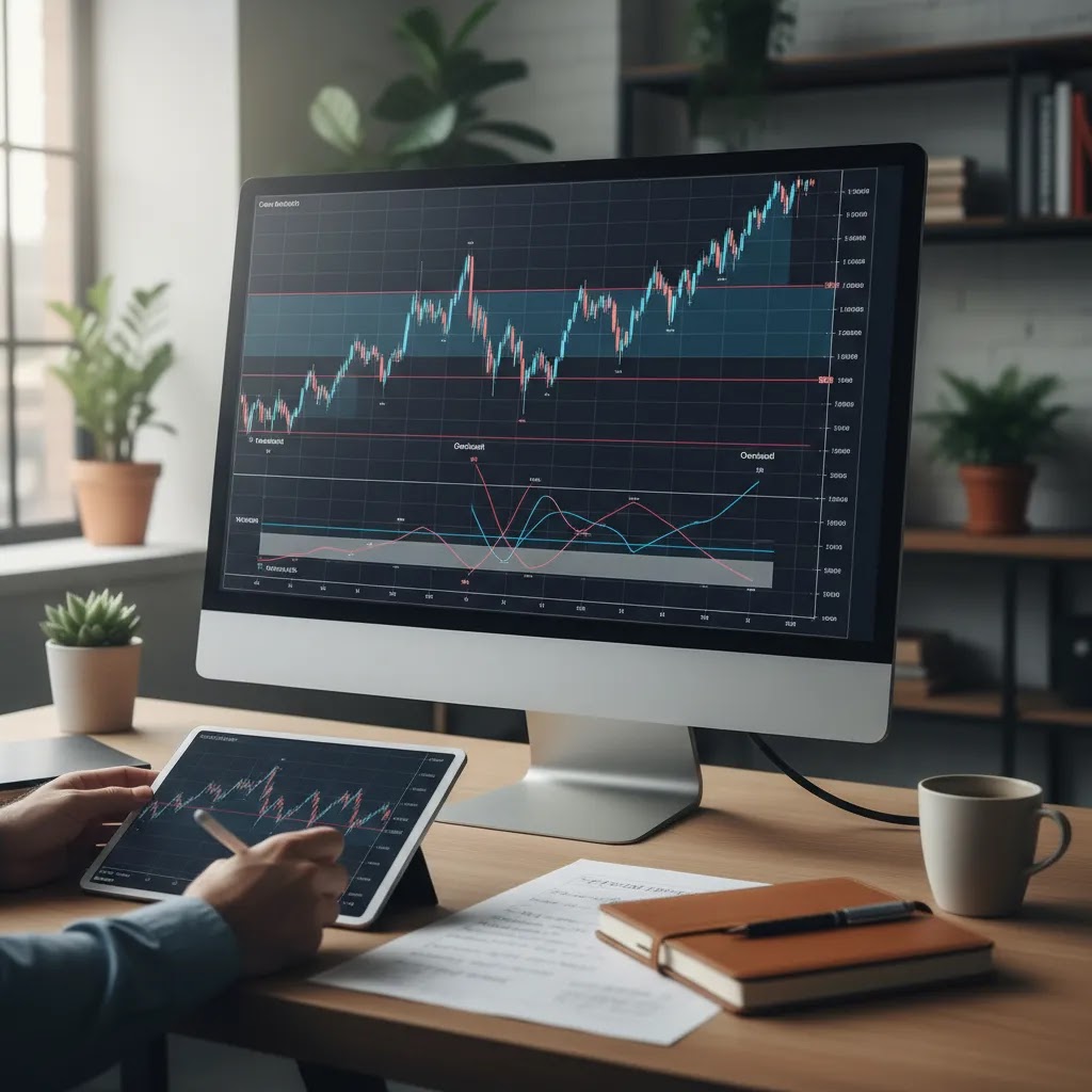 Stochastic oscillator strategy visual with crossover signals and overbought oversold chart context
