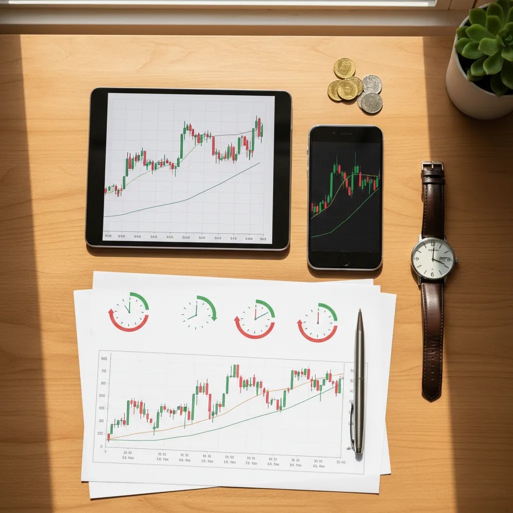 Stock market in UAE trading hours and basics illustrated with charts devices and timing tools