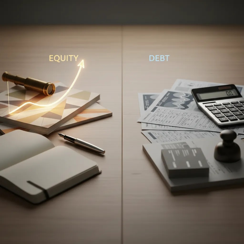 Stock vs equity and equity vs debt visual comparison for understanding equity trading basics