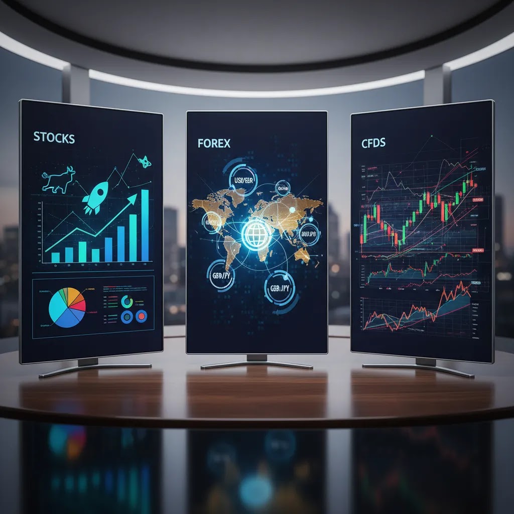 What is trading explained with visual comparison of stock trading forex trading and CFDs