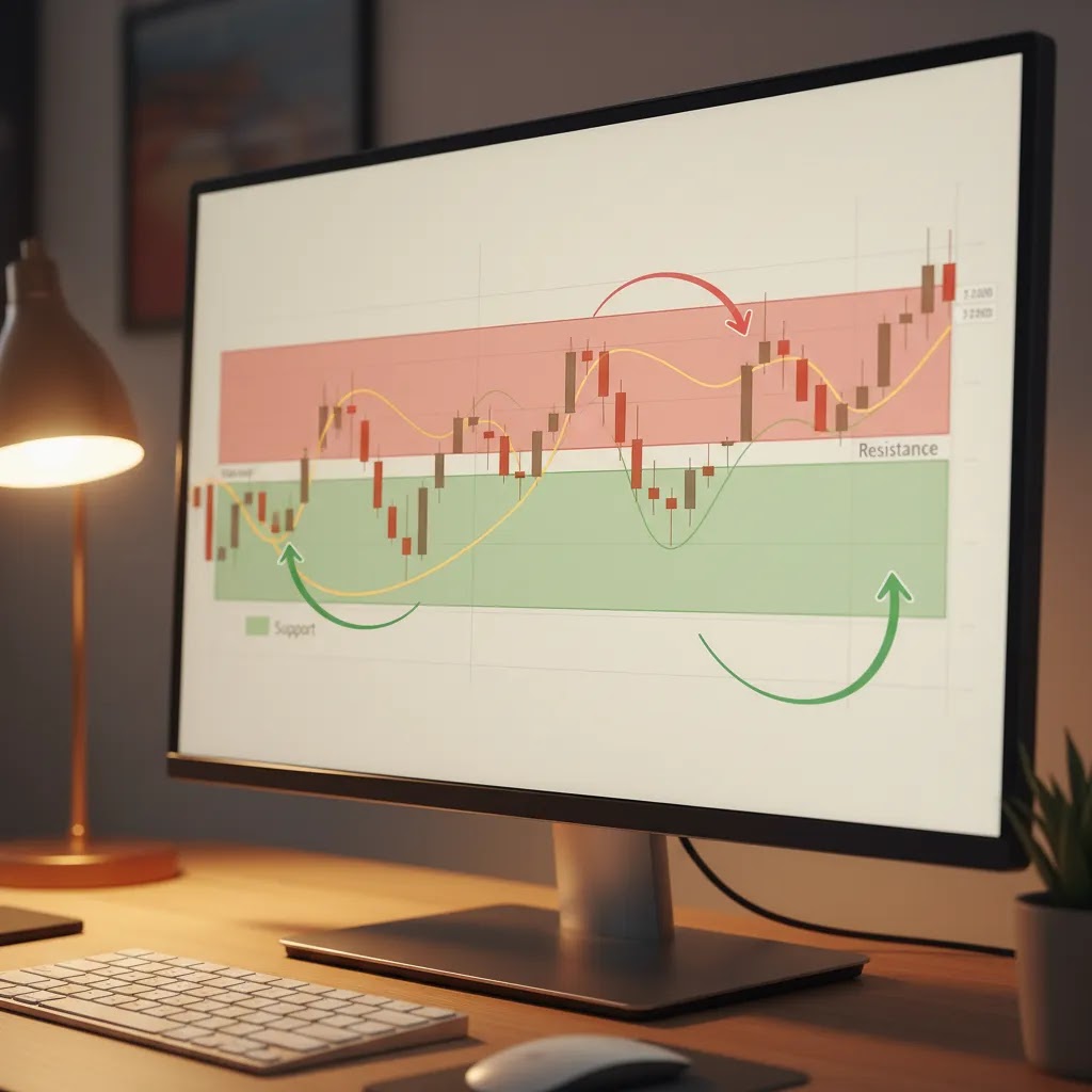 Support and resistance levels illustrated by repeated price reactions on a candlestick chart