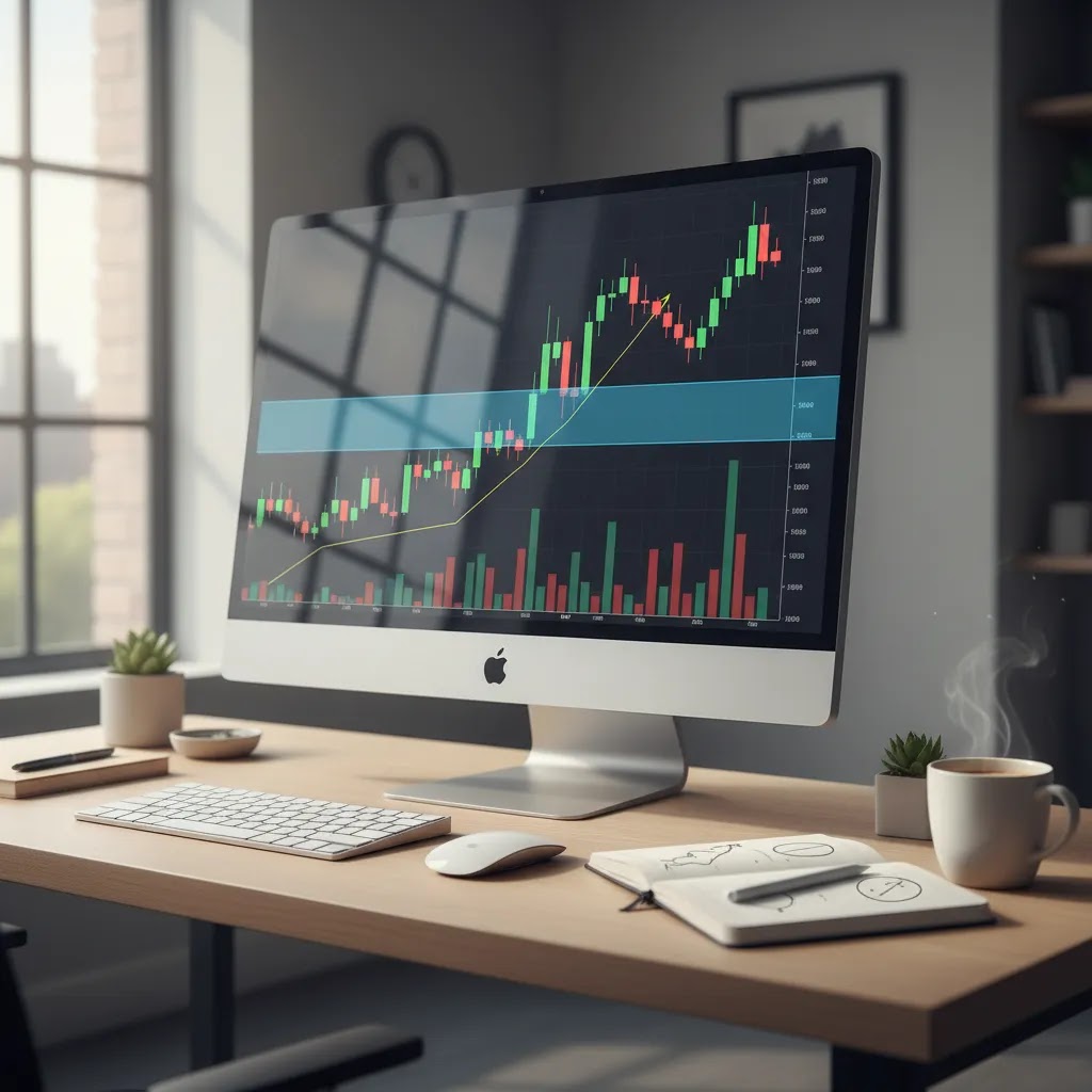 Technical analysis meaning shown through candlestick charts support resistance and volume