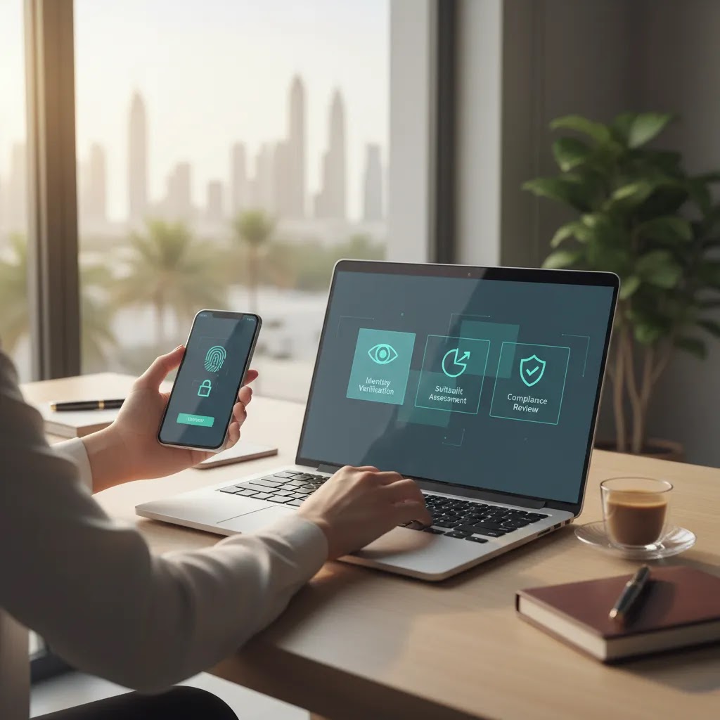 How to open trading account in UAE showing online application, account verification, and KYC steps