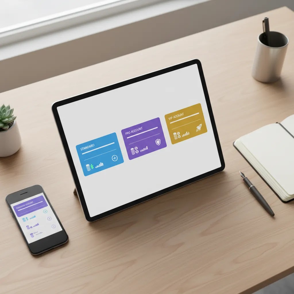 Trading account types overview showing differences in pricing fees and platform conditions