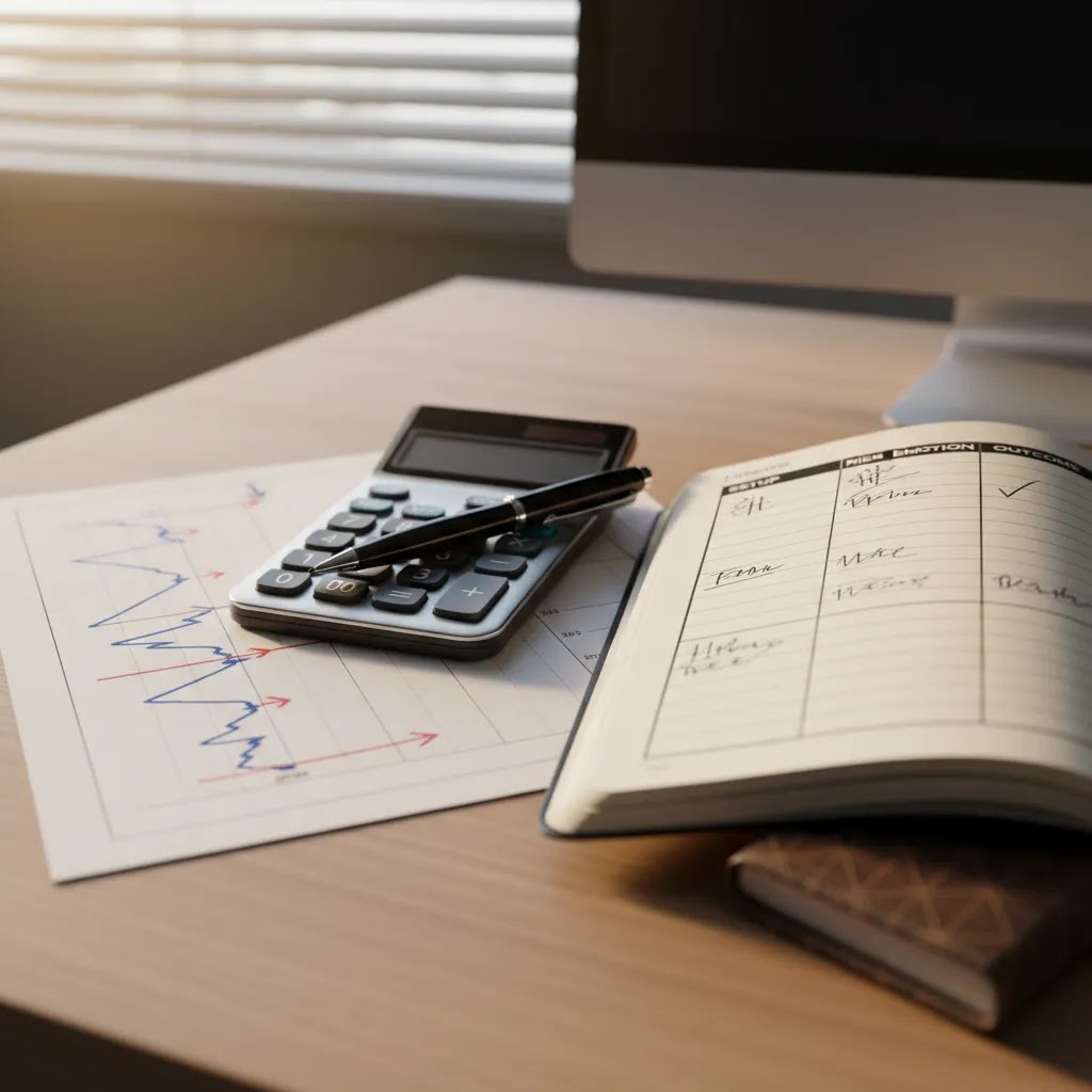 Trading journal layout showing setup, risk, and performance review for disciplined trading analysis