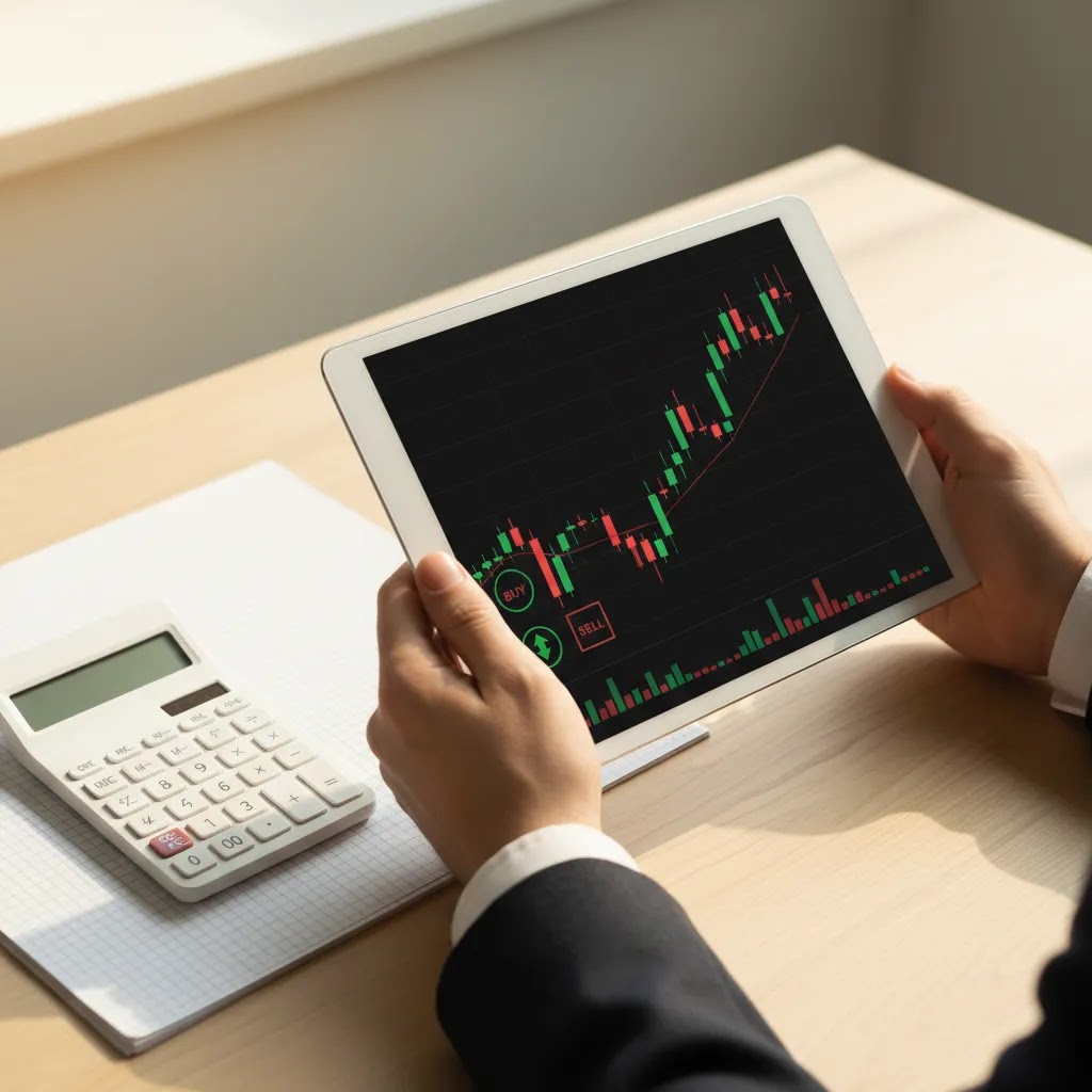 Trading meaning illustration showing how trading works on a tablet with market charts and financial tools