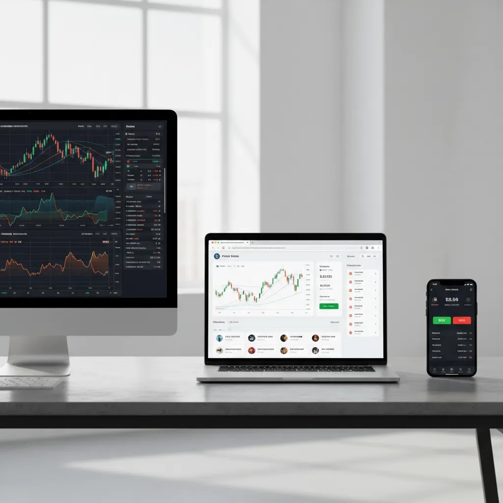 Trading platform types comparison showing desktop vs mobile platform and web trading platform interfaces
