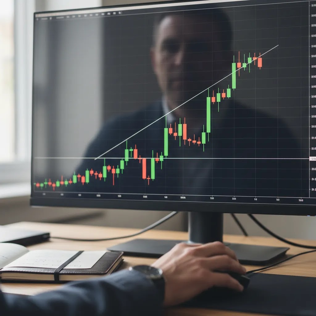 Trend line breakout example with retest confirmation for trend line trading and trend reversal analysis