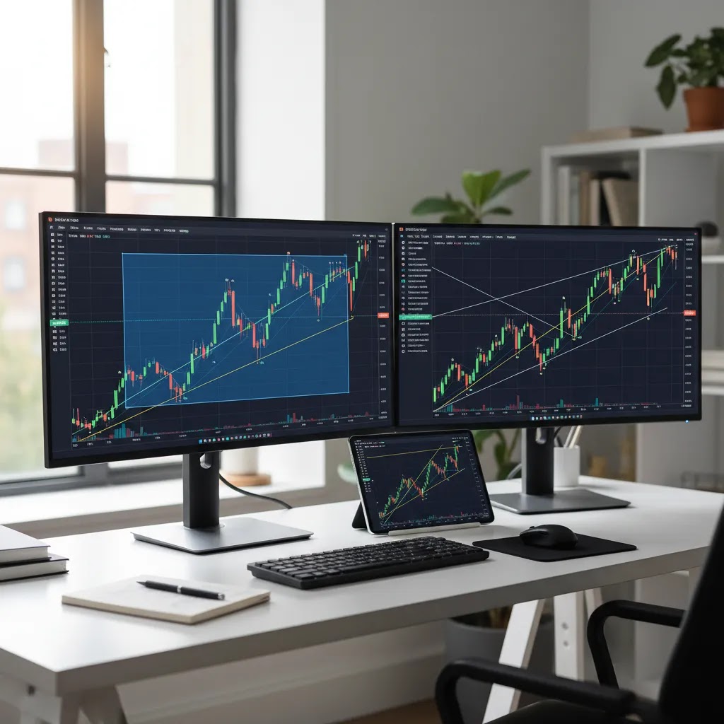 Trend line trading with multi timeframe chart analysis showing trend channel and support resistance structure