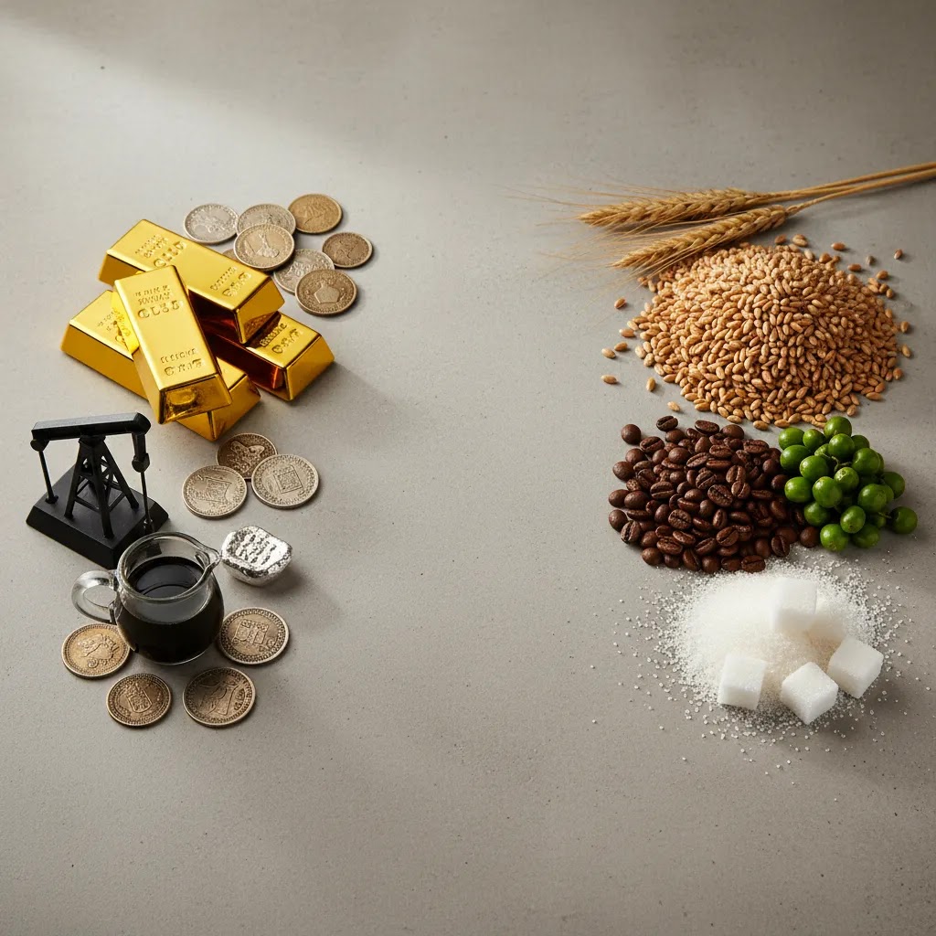 Types of commodities in commodities trading including hard commodities and soft commodities
