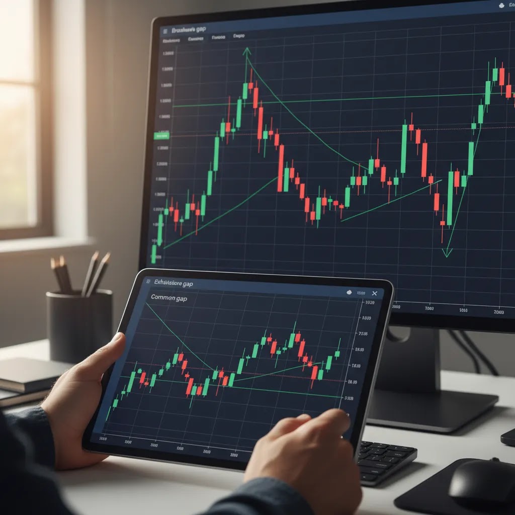 Gap trading chart illustration showing different types of trading gaps including common gap and breakaway gap
