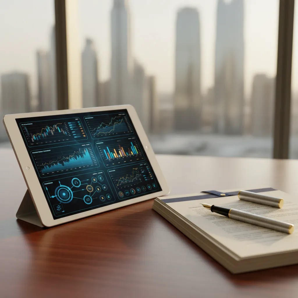 Forex regulation UAE workspace concept showing compliance review for legal forex trading in Dubai UAE