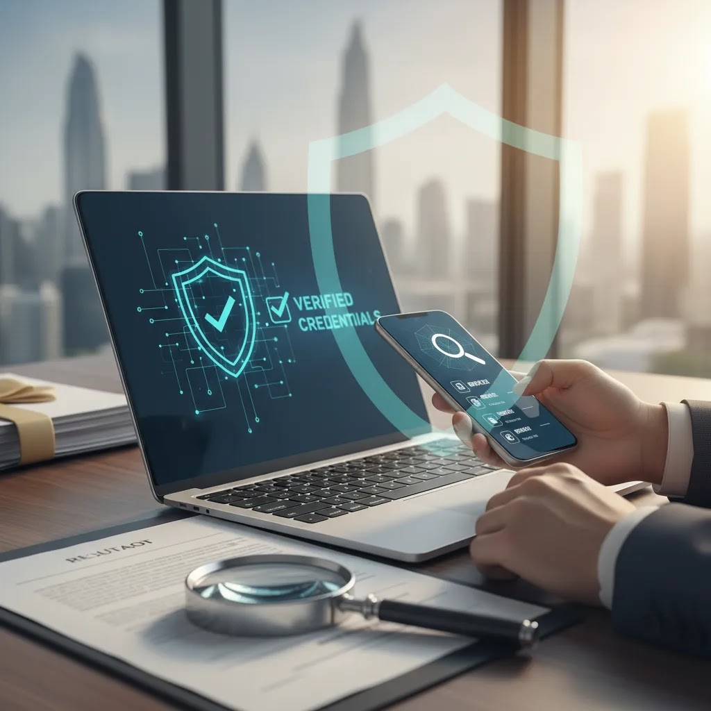 online trading uae safety check showing verification of regulated broker claims before deposit