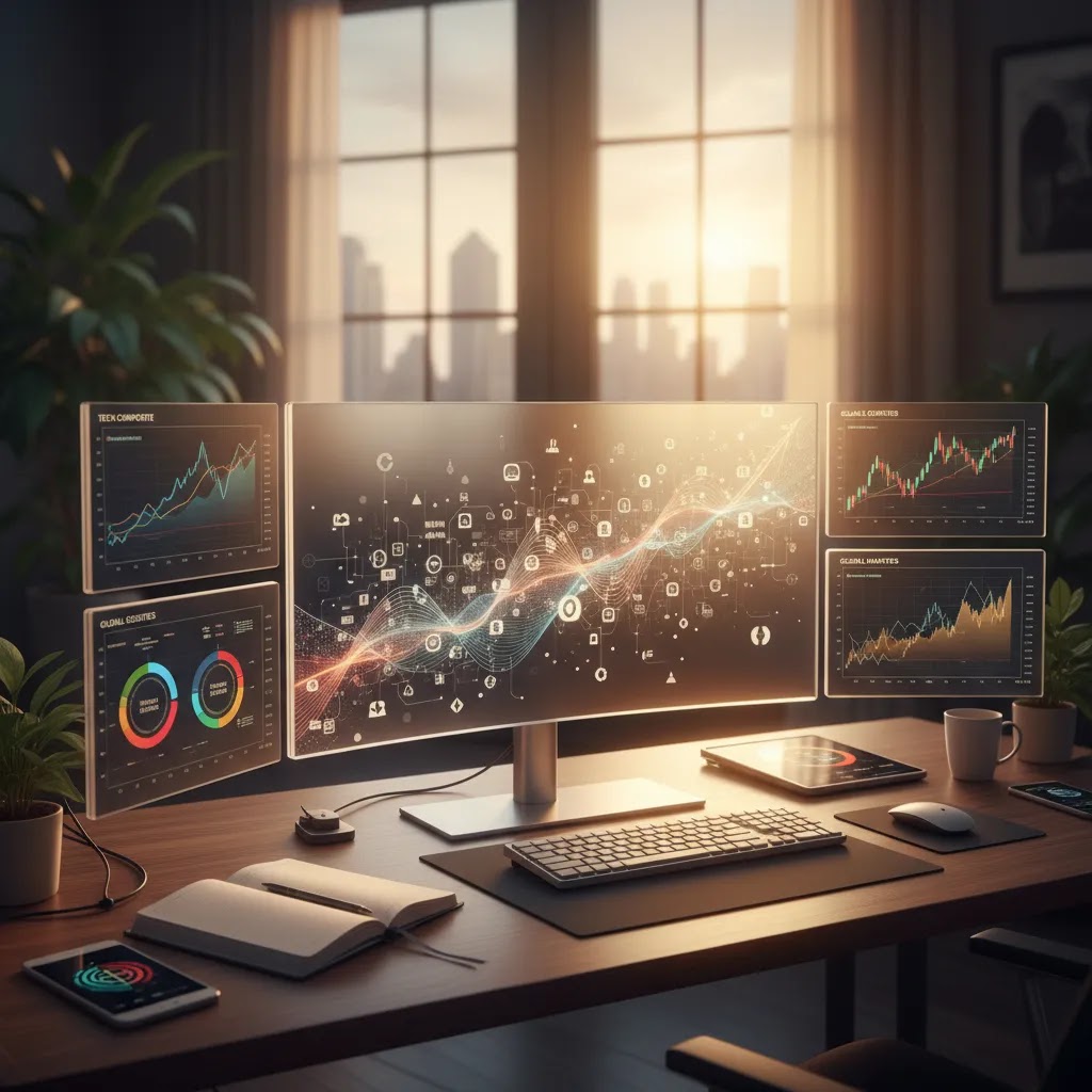 What is index trading concept showing diversified market basket and trading charts