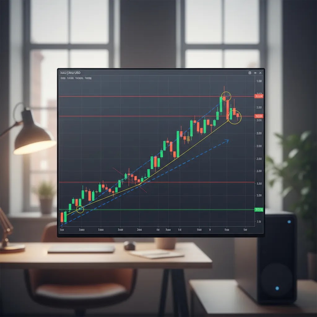 XAUUSD chart showing trend direction and gold support and resistance for gold technical analysis